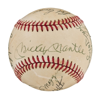 Hall of Fame Multi-Signed A.L. Baseball with 9 Signatures Including Mantle, DiMaggio and Gomez(JSA LOA)